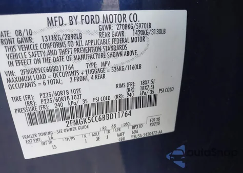 2011 Ford Flex Sel z USA, uszkodzony, nr VIN 2FMGK5CC6BBD11764